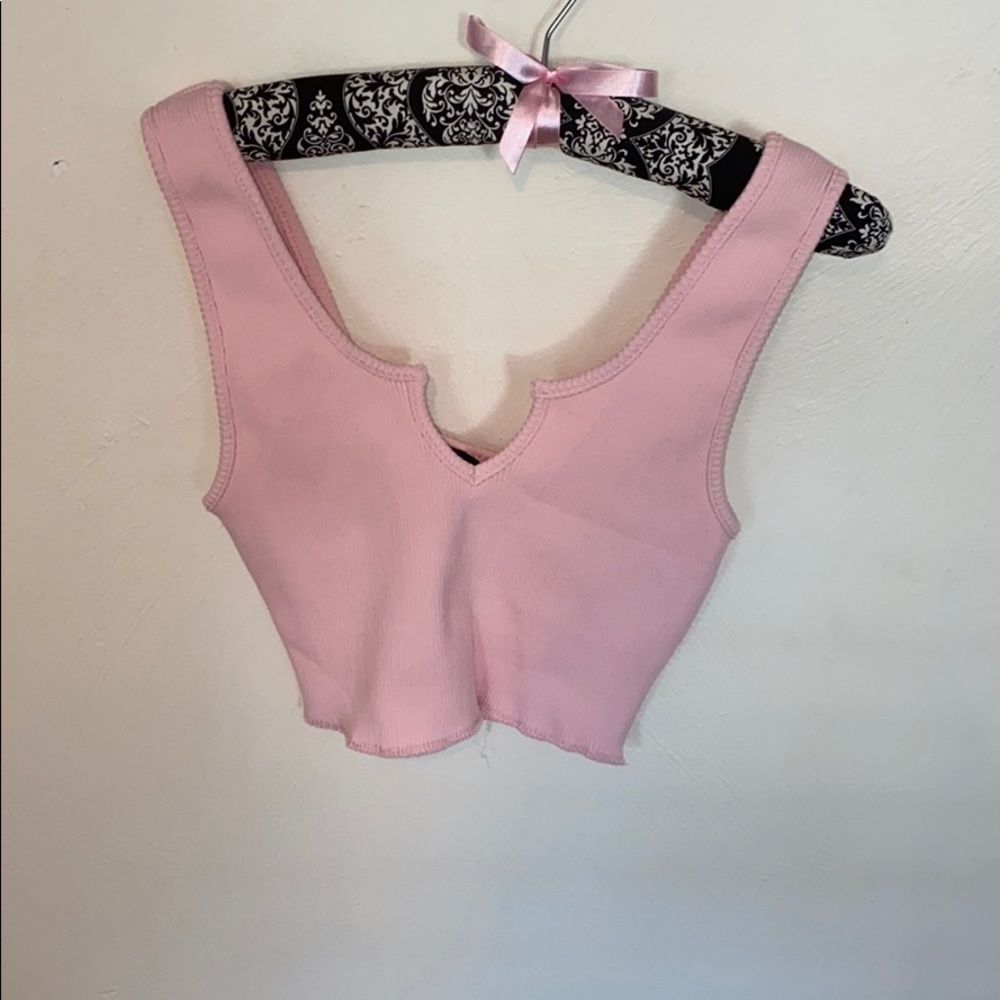 Pink Cropped V neck Tank
